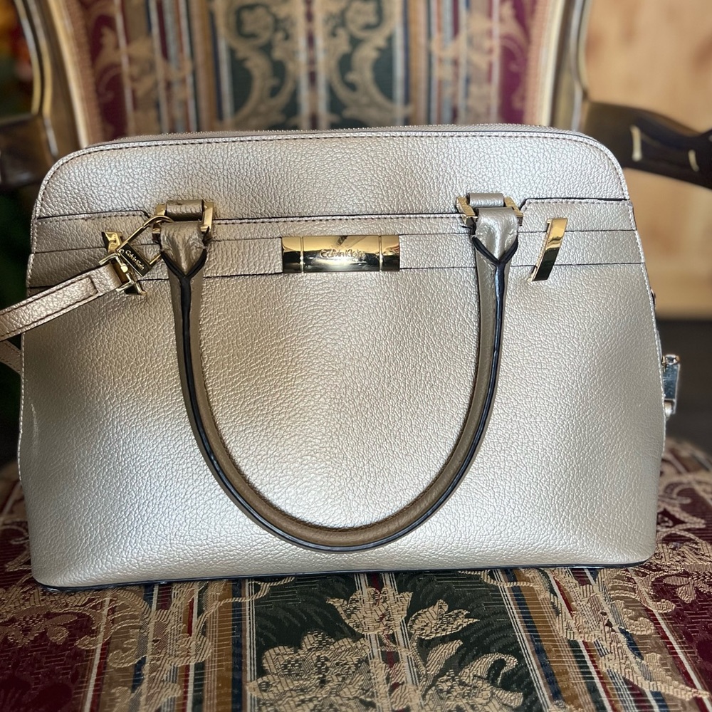 Calvin Klein Brooke leather satchel shoulder bag champagne color handbag
